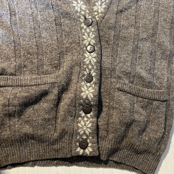 VTG Jaeger Knitwear Cardigan 36” Fair Isle Trim Wool Blend Holiday Preppy Casual - Picture 4 of 7